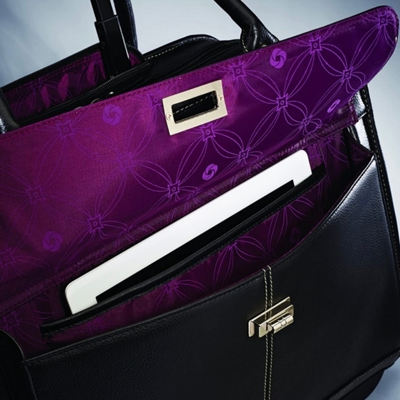 SAMSONITE WOMEN'S MOBILE OFFICE Black Faux Leather with purple interior travel - Picture 2 of 11